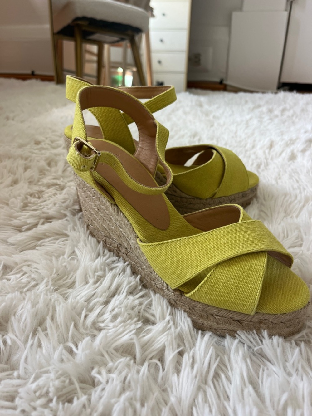 Castaner brand new never worn Lime Green Canvas Espadrille Wedge Sandals size 38